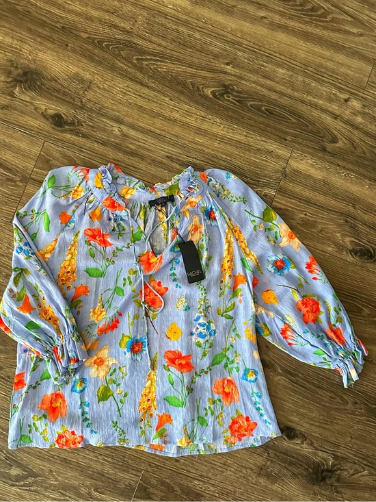 RACHEL Rachel Roy Tops - NWT RACHEL Rachel Roy Blue Floral Peasant Blouse with Orange Accents